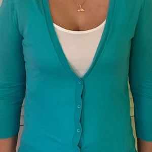 Classic v neck summer cotton cardigan with 3/4 sleeves